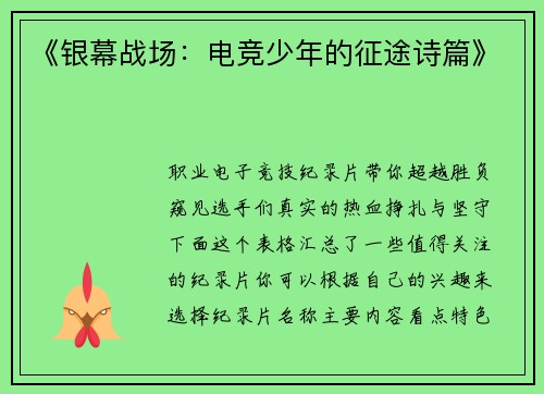 《银幕战场：电竞少年的征途诗篇》